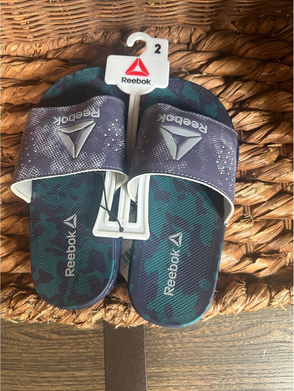 Reebok blue slide sandals